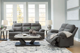 Side-Swipe Charcoal Reclining Sofa and Loveseat - Ornate Home