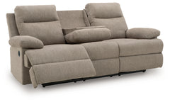 Side-Swipe Mocha REC Sofa w/Drop Down Table - Ornate Home