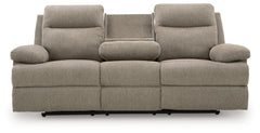 Side-Swipe Mocha REC Sofa w/Drop Down Table - Ornate Home