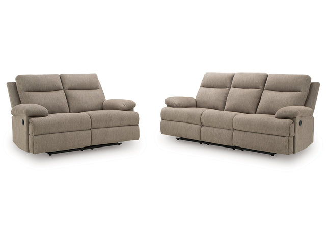 Side-Swipe Mocha Reclining Sofa and Loveseat - Ornate Home