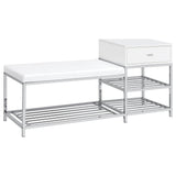 Siega White High Gloss/Chrome 1-Drawer Shoe Storage Entryway Bench - Ornate Home