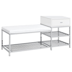 Siega White High Gloss/Chrome 1-Drawer Shoe Storage Entryway Bench - Ornate Home