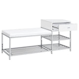 Siega White High Gloss/Chrome 1-Drawer Shoe Storage Entryway Bench - Ornate Home
