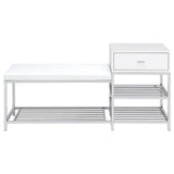 Siega White High Gloss/Chrome 1-Drawer Shoe Storage Entryway Bench - Ornate Home