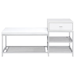 Siega White High Gloss/Chrome 1-Drawer Shoe Storage Entryway Bench - Ornate Home
