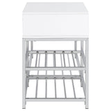 Siega White High Gloss/Chrome 1-Drawer Shoe Storage Entryway Bench - Ornate Home