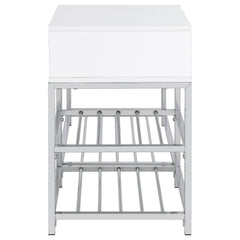 Siega White High Gloss/Chrome 1-Drawer Shoe Storage Entryway Bench - Ornate Home
