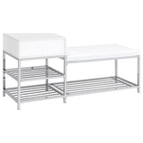Siega White High Gloss/Chrome 1-Drawer Shoe Storage Entryway Bench - Ornate Home
