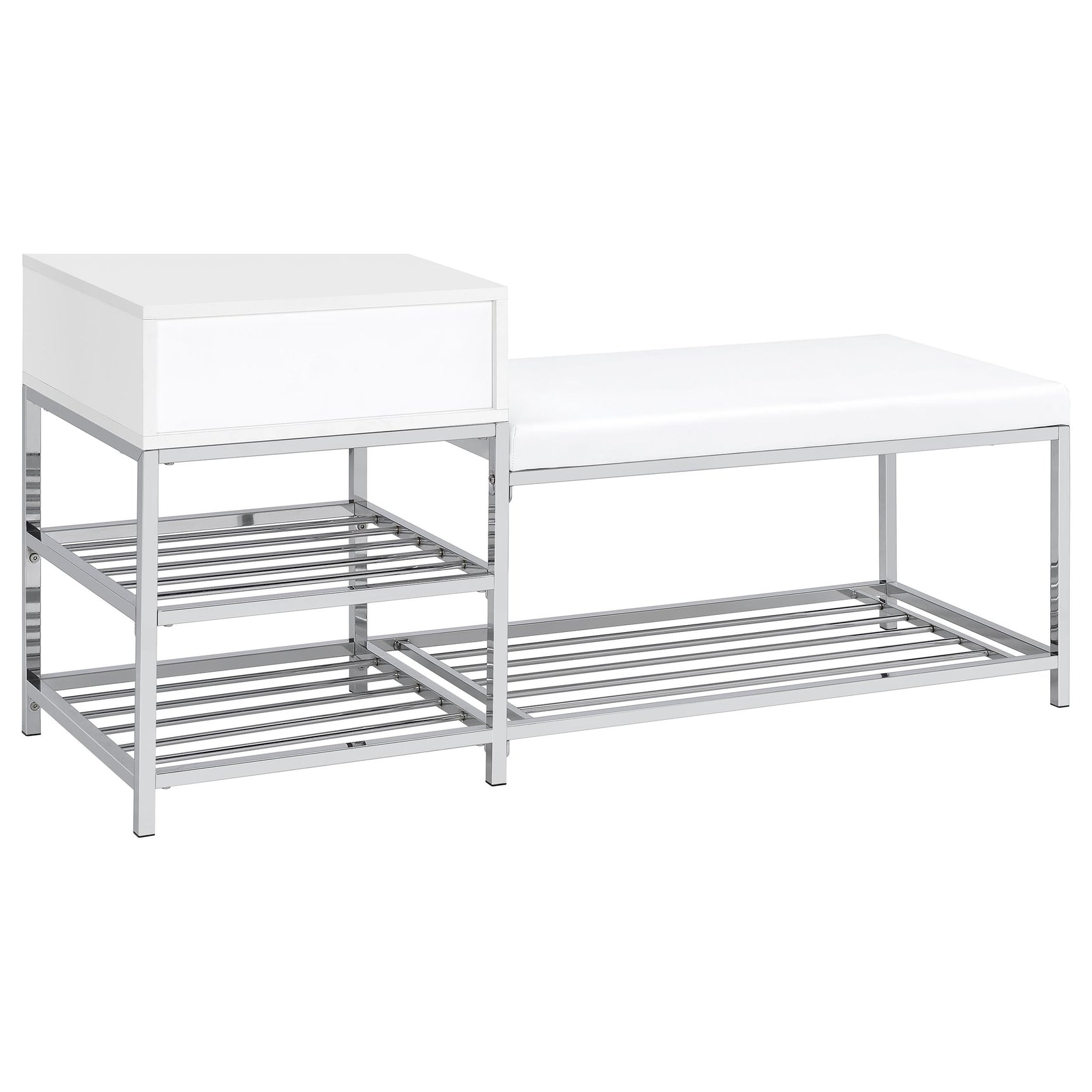 Siega White High Gloss/Chrome 1-Drawer Shoe Storage Entryway Bench - Ornate Home