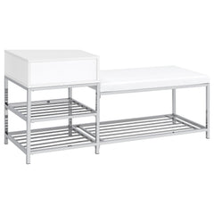 Siega White High Gloss/Chrome 1-Drawer Shoe Storage Entryway Bench - Ornate Home