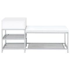 Siega White High Gloss/Chrome 1-Drawer Shoe Storage Entryway Bench - Ornate Home