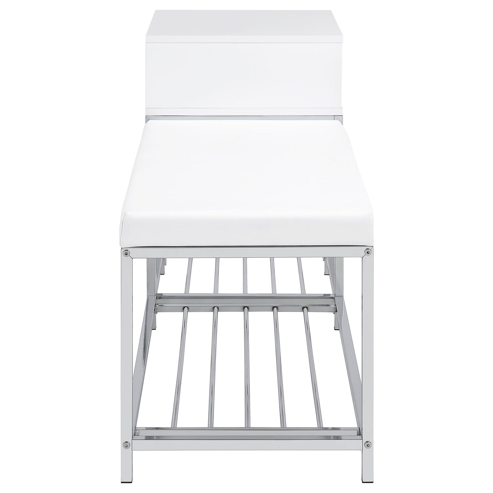 Siega White High Gloss/Chrome 1-Drawer Shoe Storage Entryway Bench - Ornate Home