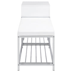 Siega White High Gloss/Chrome 1-Drawer Shoe Storage Entryway Bench - Ornate Home