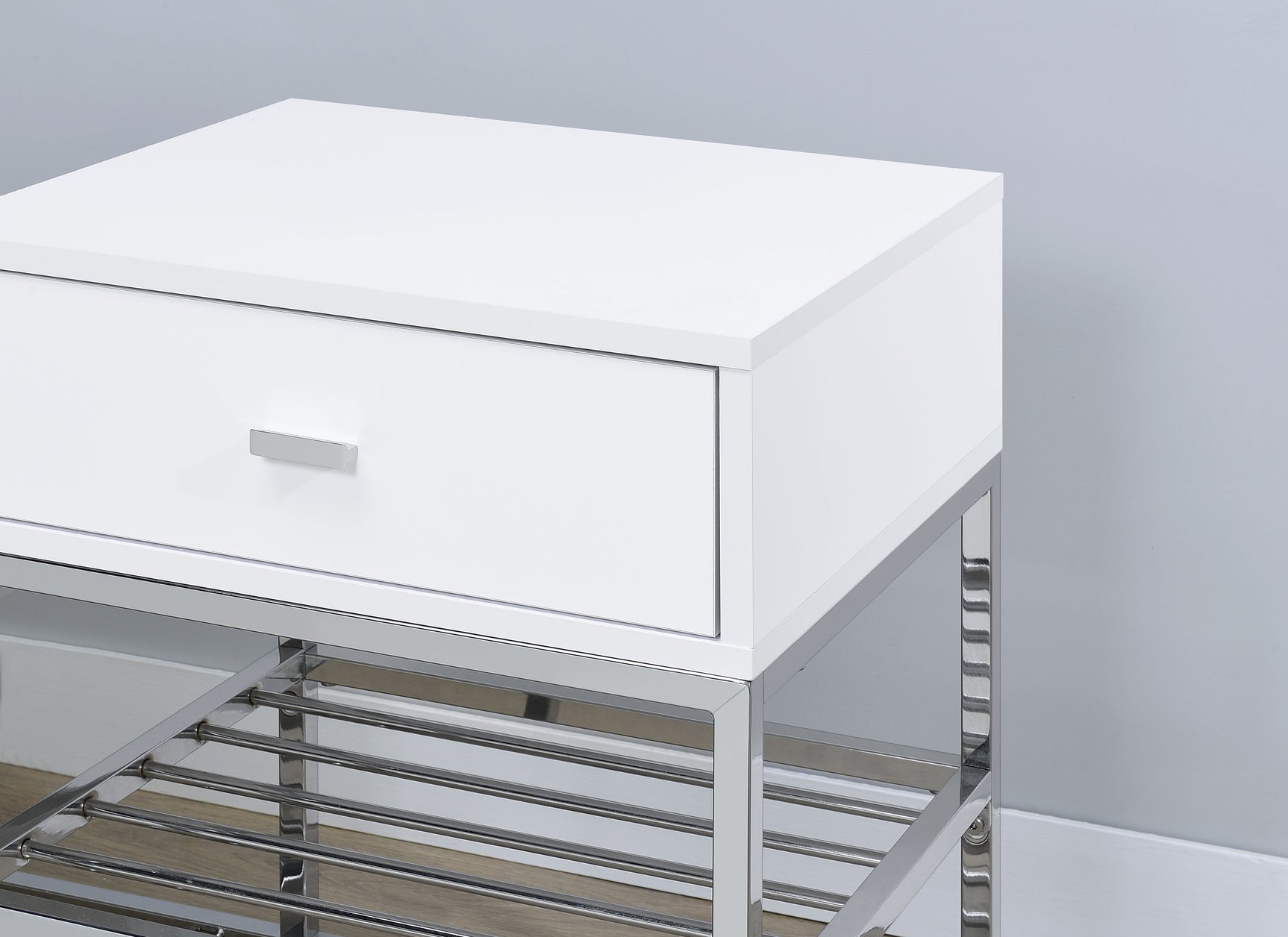 Siega White High Gloss/Chrome 1-Drawer Shoe Storage Entryway Bench - Ornate Home