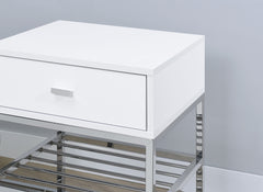 Siega White High Gloss/Chrome 1-Drawer Shoe Storage Entryway Bench - Ornate Home