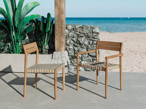 Siena Teak Taupe Beige Outdoor Woven Stacking Chair (Set of 2) - Ornate Home