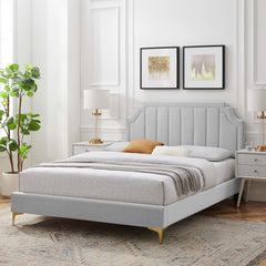 Sienna Light Gray Performance Velvet Full Platform Bed - 81.5x61.5x49" - Ornate Home