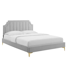 Sienna Light Gray Performance Velvet Full Platform Bed - 81.5x61.5x49" - Ornate Home
