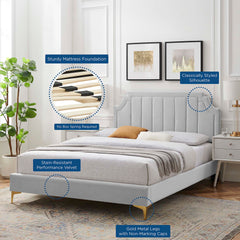 Sienna Light Gray Performance Velvet Full Platform Bed - 81.5x61.5x49" - Ornate Home