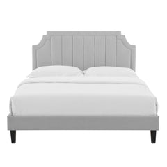 Sienna Light Gray Performance Velvet Queen Platform Bed - Ornate Home