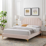 Sienna Pink Performance Velvet Full Platform Bed - 81.5x61.5x49" - Ornate Home