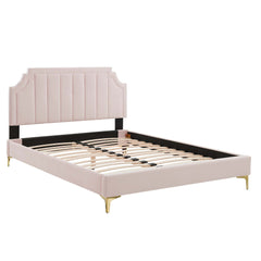 Sienna Pink Performance Velvet Full Platform Bed - 81.5x61.5x49" - Ornate Home