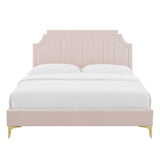 Sienna Pink Performance Velvet Full Platform Bed - 81.5x61.5x49" - Ornate Home