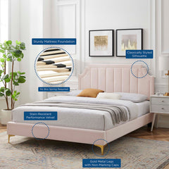 Sienna Pink Performance Velvet Full Platform Bed - 81.5x61.5x49" - Ornate Home