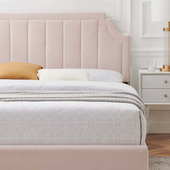 Sienna Pink Performance Velvet Full Platform Bed - 81.5x61.5x49" - Ornate Home