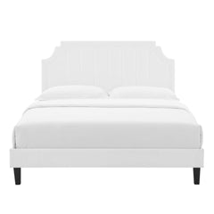 Sienna White Performance Velvet Full Platform Bed - 81.5x61.5" - Ornate Home