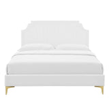 Sienna White Performance Velvet Full Platform Bed - 81.5x61.5x49" - Ornate Home
