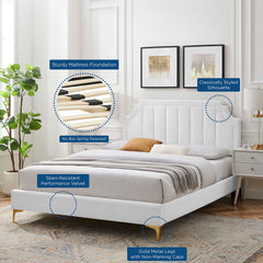 Sienna White Performance Velvet Full Platform Bed - 81.5x61.5x49" - Ornate Home