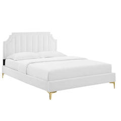 Sienna White Performance Velvet King Platform Bed - 87x79x49" - Ornate Home