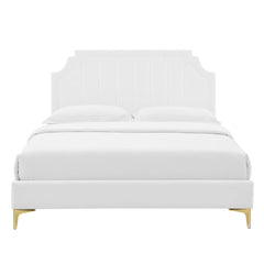 Sienna White Performance Velvet King Platform Bed - 87x79x49" - Ornate Home