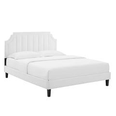 Sienna White Performance Velvet Queen Platform Bed - 87x63.5" - Ornate Home