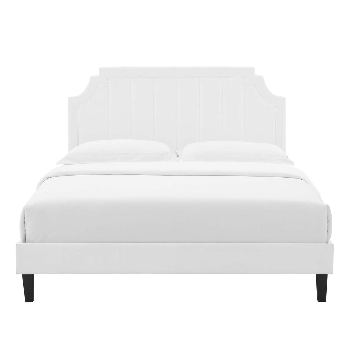 Sienna White Performance Velvet Queen Platform Bed - 87x63.5" - Ornate Home