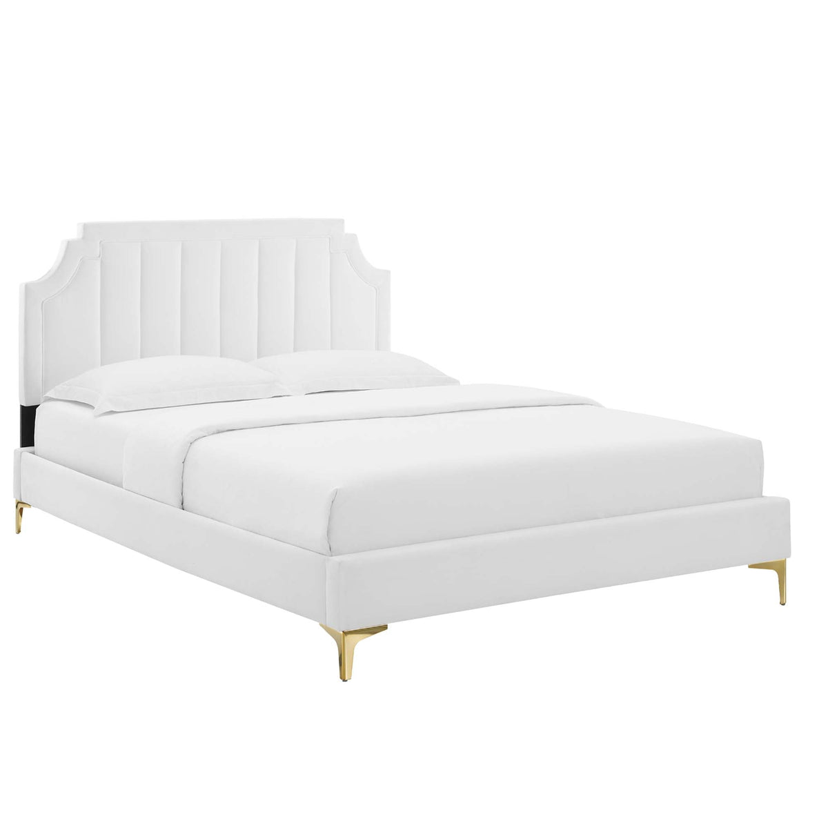Sienna White Performance Velvet Queen Platform Bed - 87x63.5x49" - Ornate Home