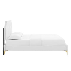 Sienna White Performance Velvet Queen Platform Bed - 87x63.5x49" - Ornate Home