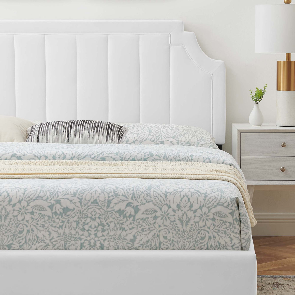 Sienna White Performance Velvet Queen Platform Bed (MOD-6713) - Ornate Home