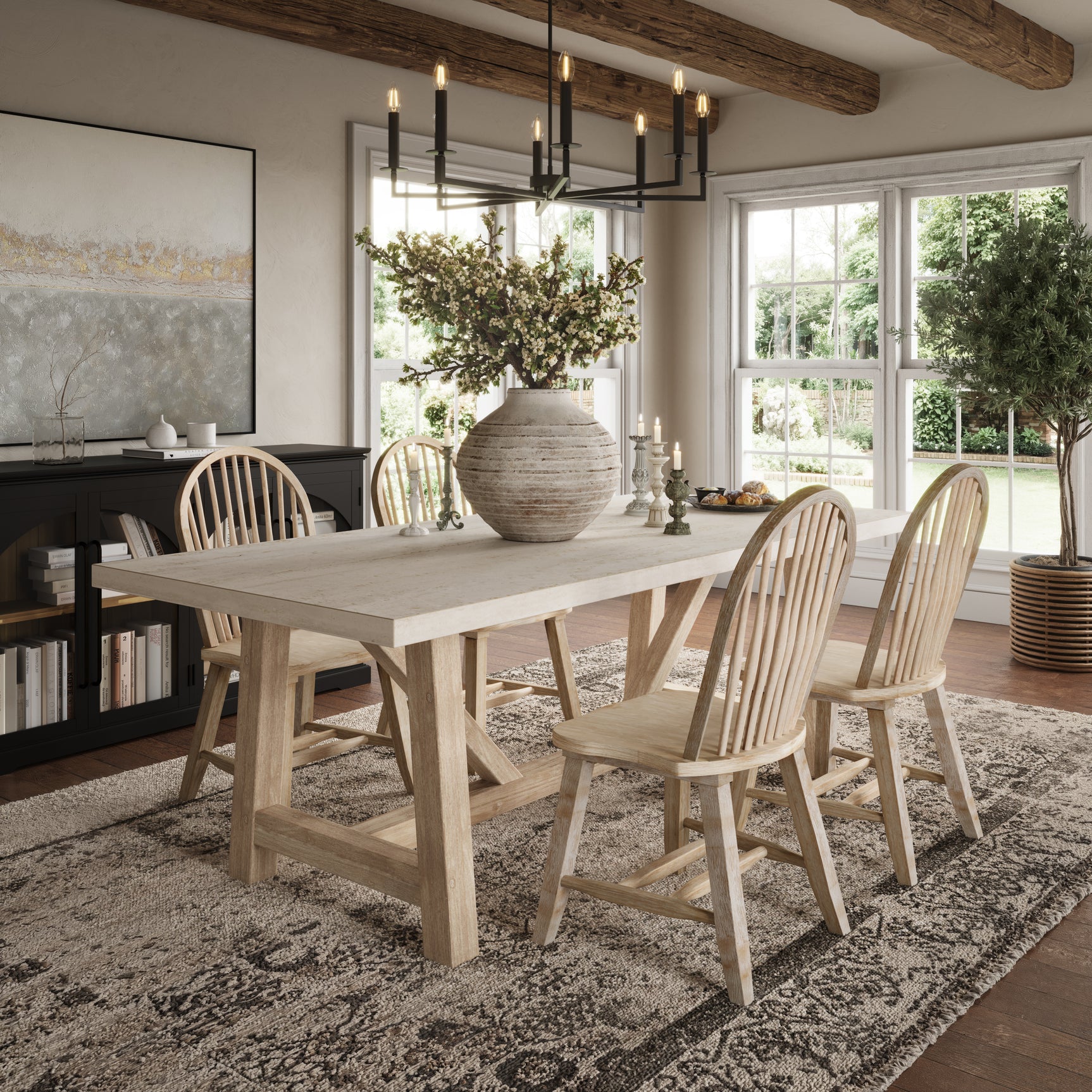 Sierrafina Almond Trestle Dining Table w/ 4 Hoop Chair - Ornate Home