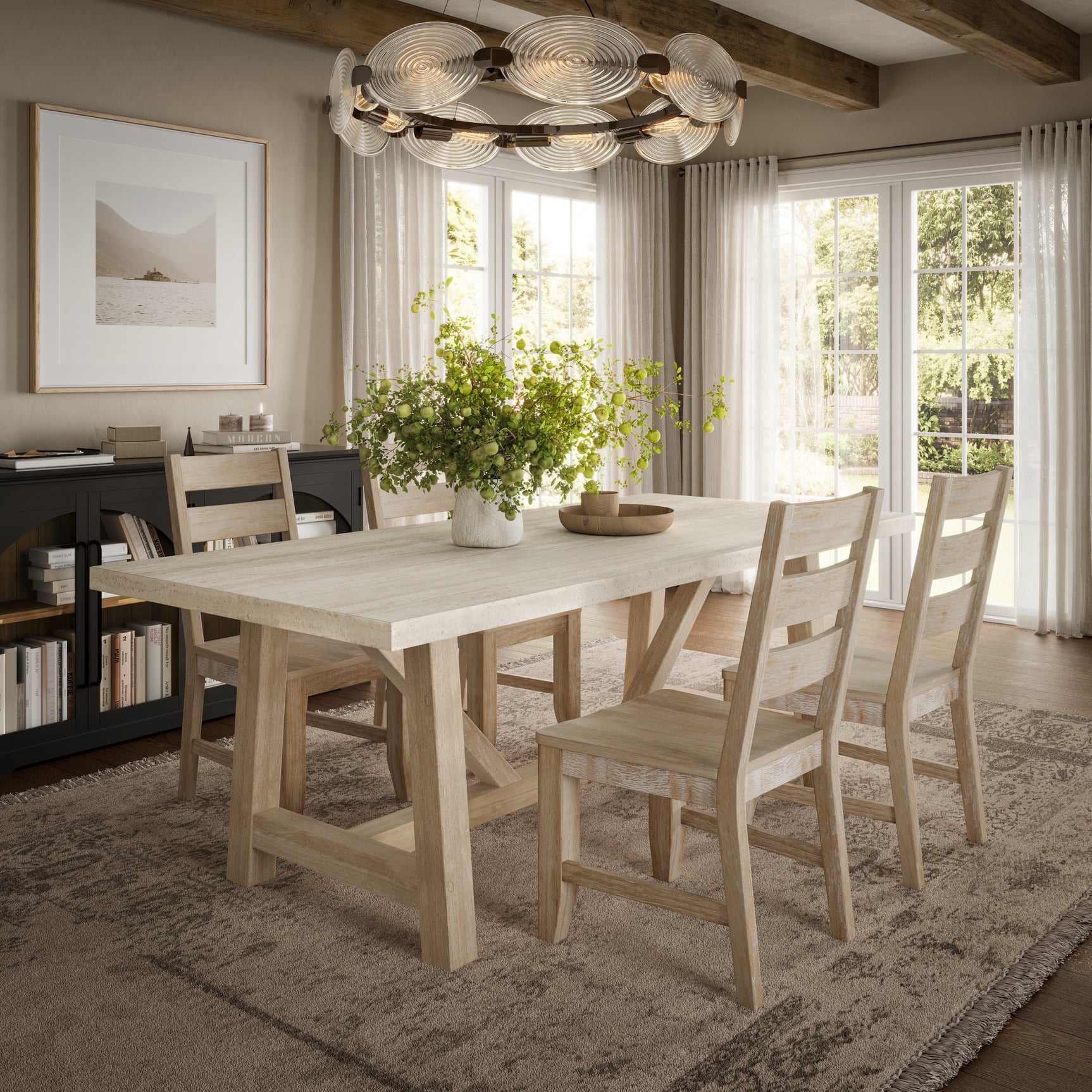 Sierrafina Almond Trestle Dining Table w/ 4 Rung Back Chair - Ornate Home