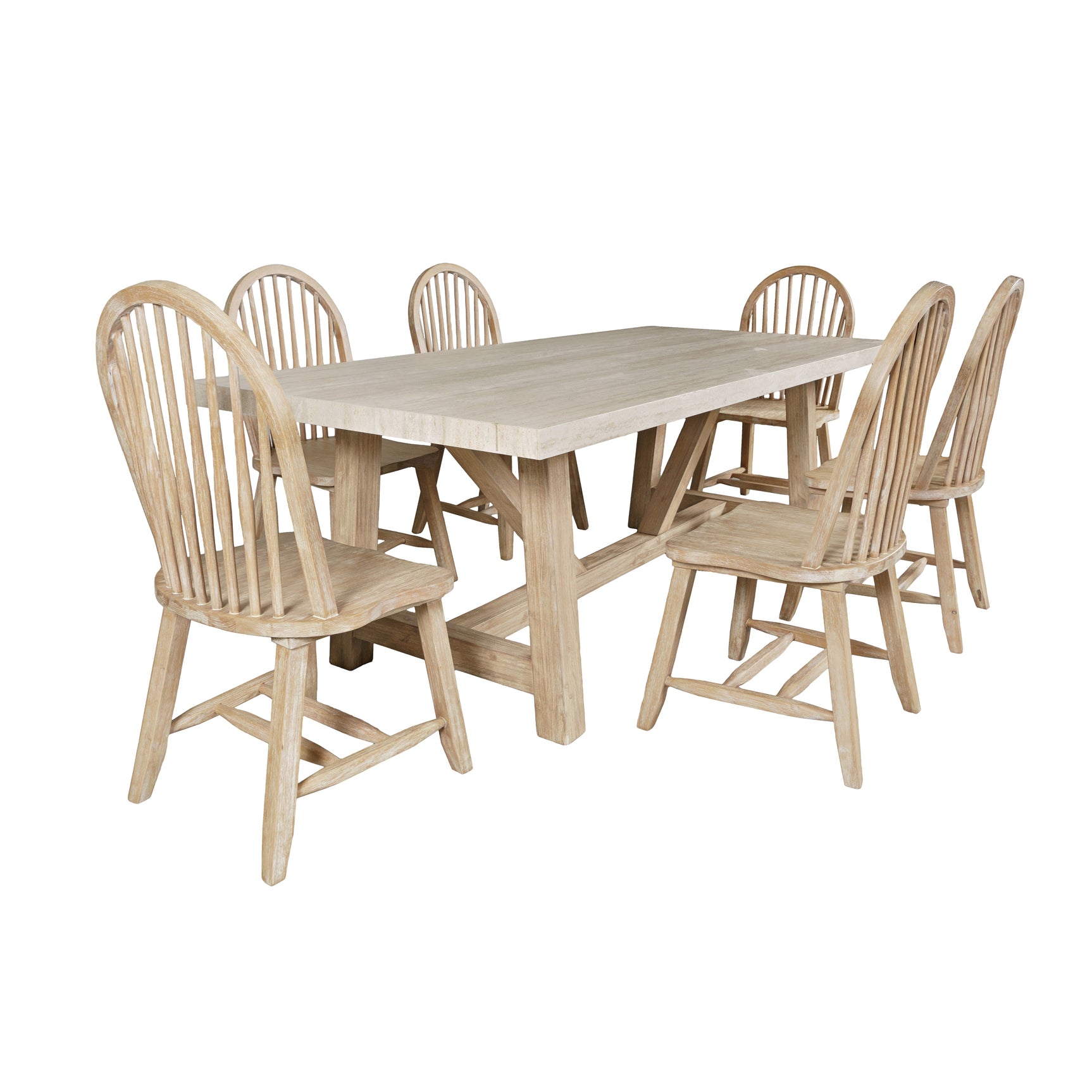 Sierrafina Almond Trestle Dining Table w/ 6 Hoop Chair - Ornate Home