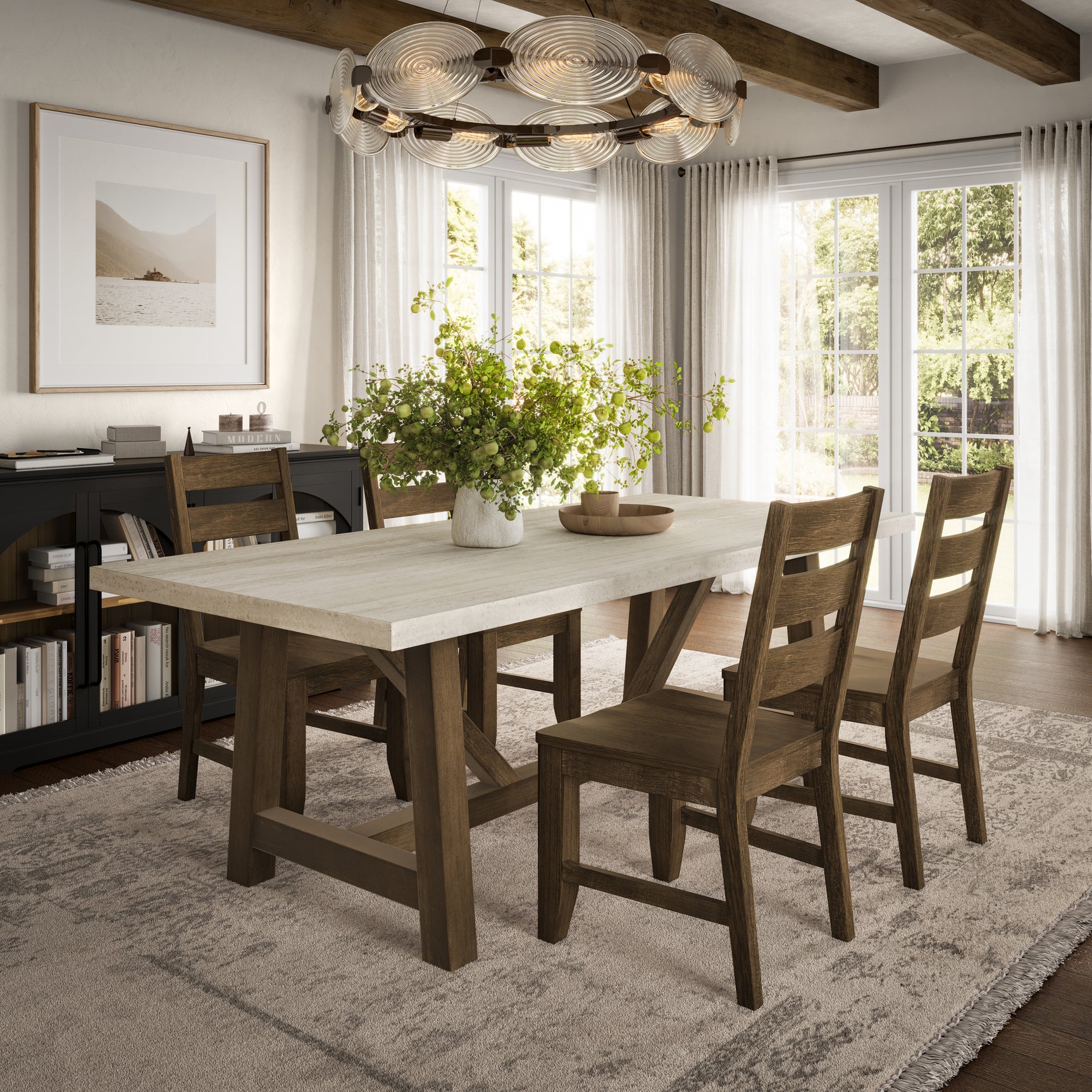 Sierrafina Cortado 87 Trestle Dining Table w/ 4 Rung Back Chair - Ornate Home