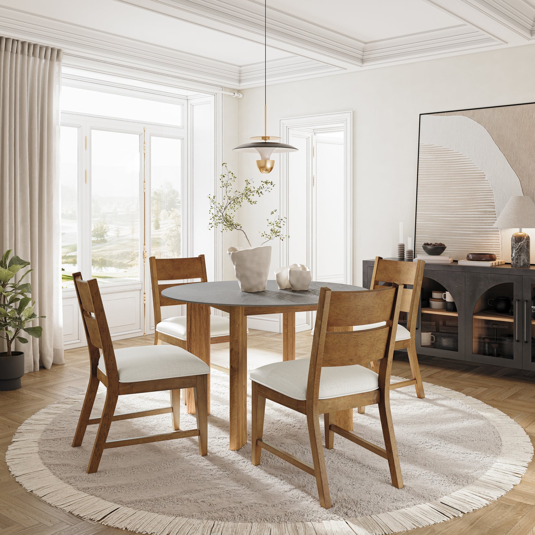 Sierrafina Sable Stone 47 Round Dining Table w/ 4 Ladder Back Chair - Ornate Home