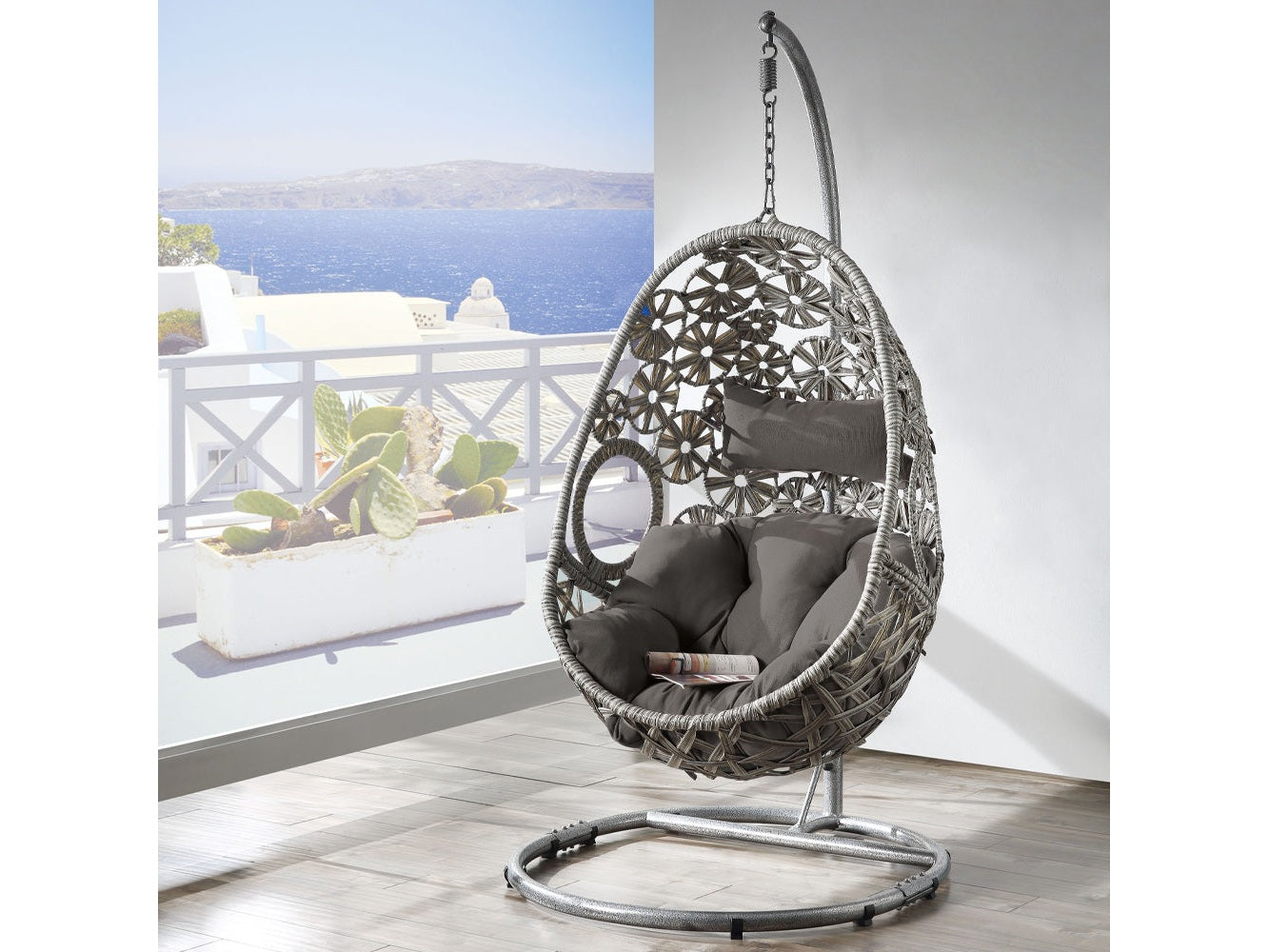Sigar Light Gray Patio Swing Chair w/ Stand - Ornate Home