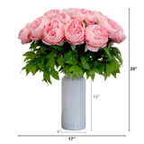 Signature Collection 20” Peony Artificial Arrangement in White  Glass Vase