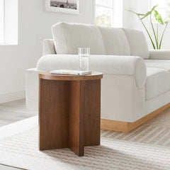 Silas Walnut Round Wood Side Table - Ornate Home