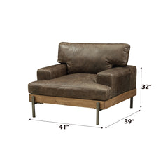 Silchester Distress Chocolate Top Grain Leather & Oak Finish Chair - Ornate Home