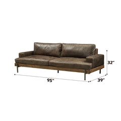 Silchester Distress Chocolate Top Grain Leather & Oak Finish Sofa - Ornate Home