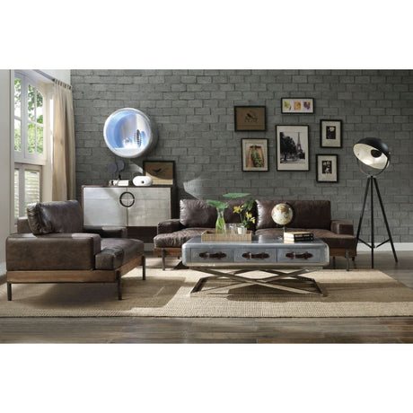 Silchester Distress Chocolate Top Grain Leather & Oak Finish Sofa - Ornate Home
